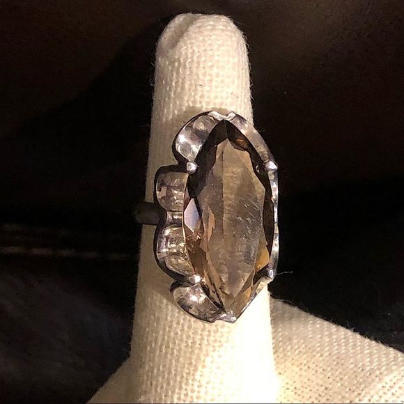 Faceted Smokey Quartz Faceted Tension Mount Vintage Sterling Silver Ring Sz 6 - Picture 12 of 16